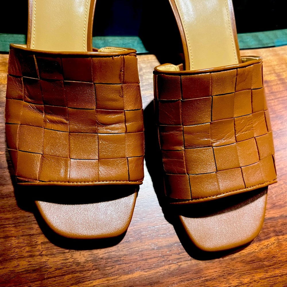 Michael Kors Tan Woven Leather Mules
